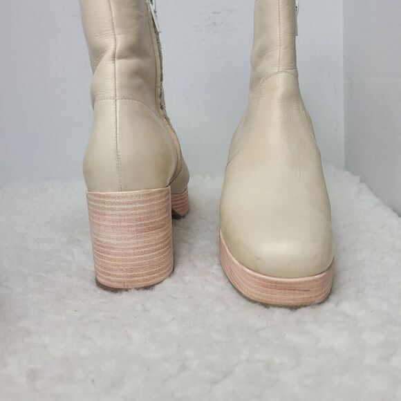 Anthropologie Women's Size 7.5 Platform Boots Bone Cream Block Heel Square Toe - Picture 6 of 9